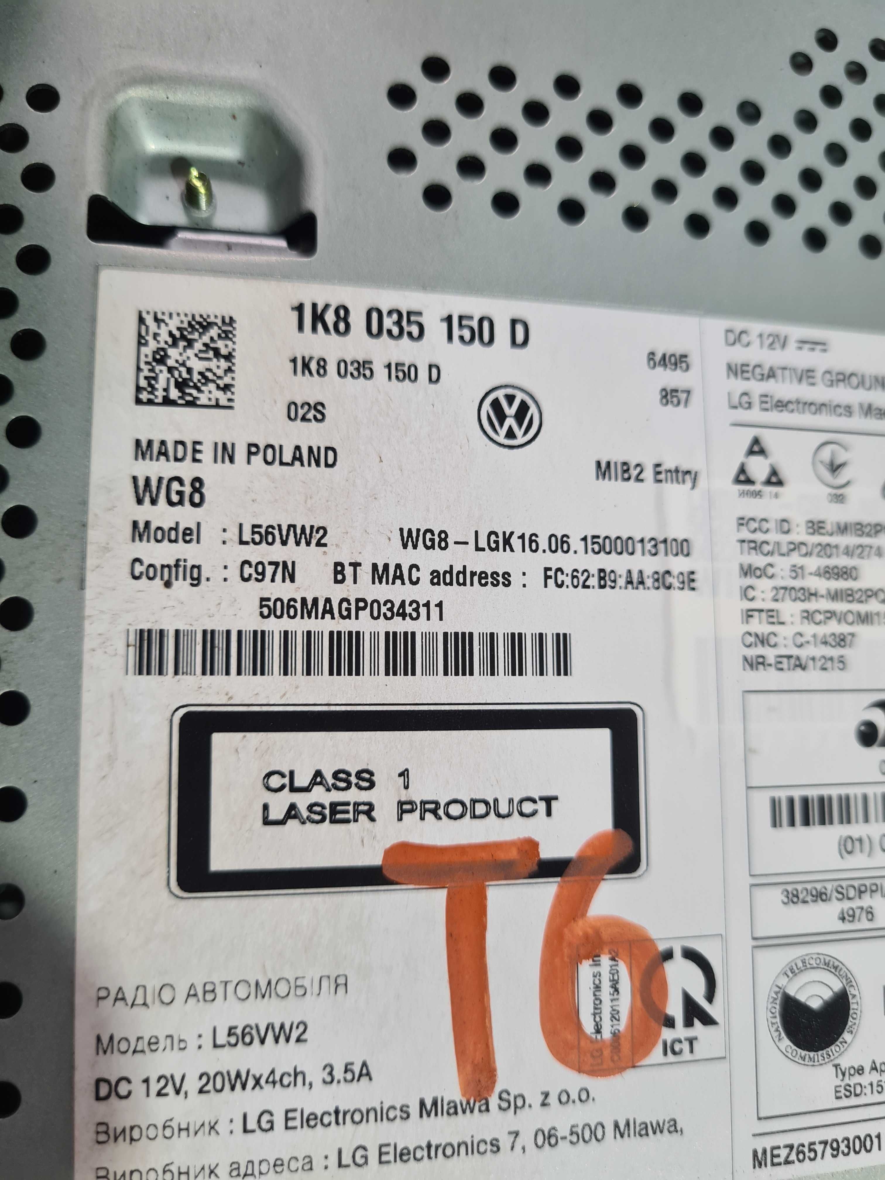 VW Transporter T6 2.0 15r ekran radio wyświetlacz nawigacji
