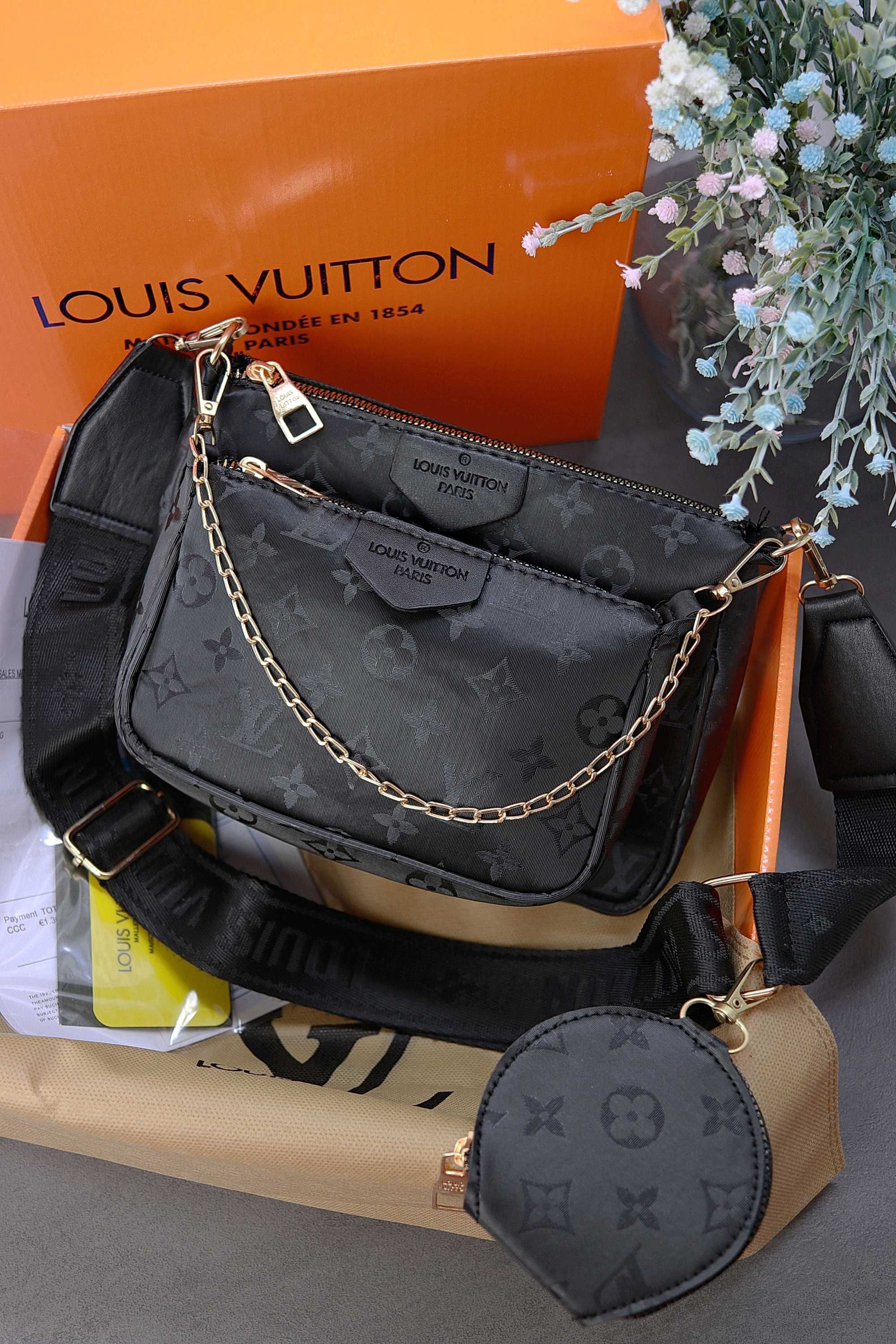 Женска сумка Louis Vuitton 3 в 1 Луи Витон коричневая, бежевая