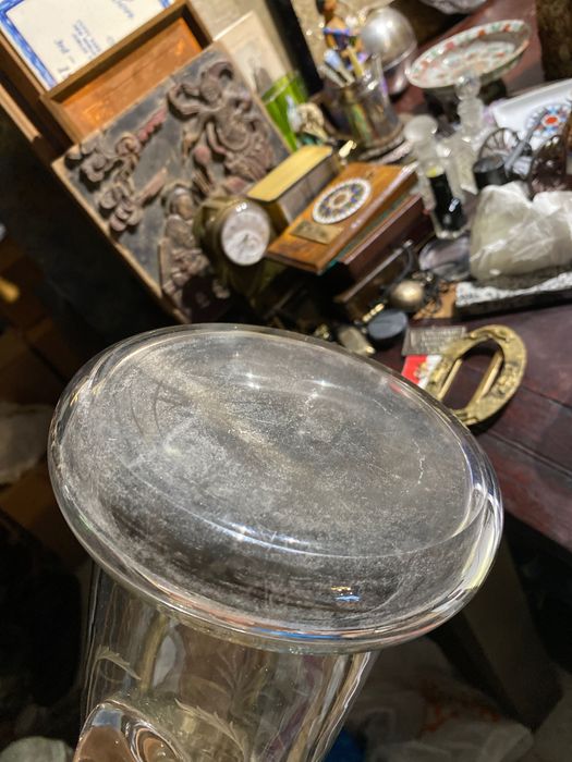 Jarro vidro Séc XIX Tampa prata Portuguesa Javali 31 cm