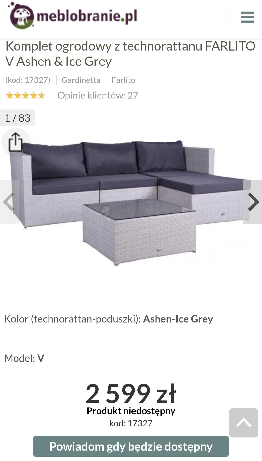 Meble ogrodowe technorattan szare FARLITO V Ashen&Ice Grey meblobranie