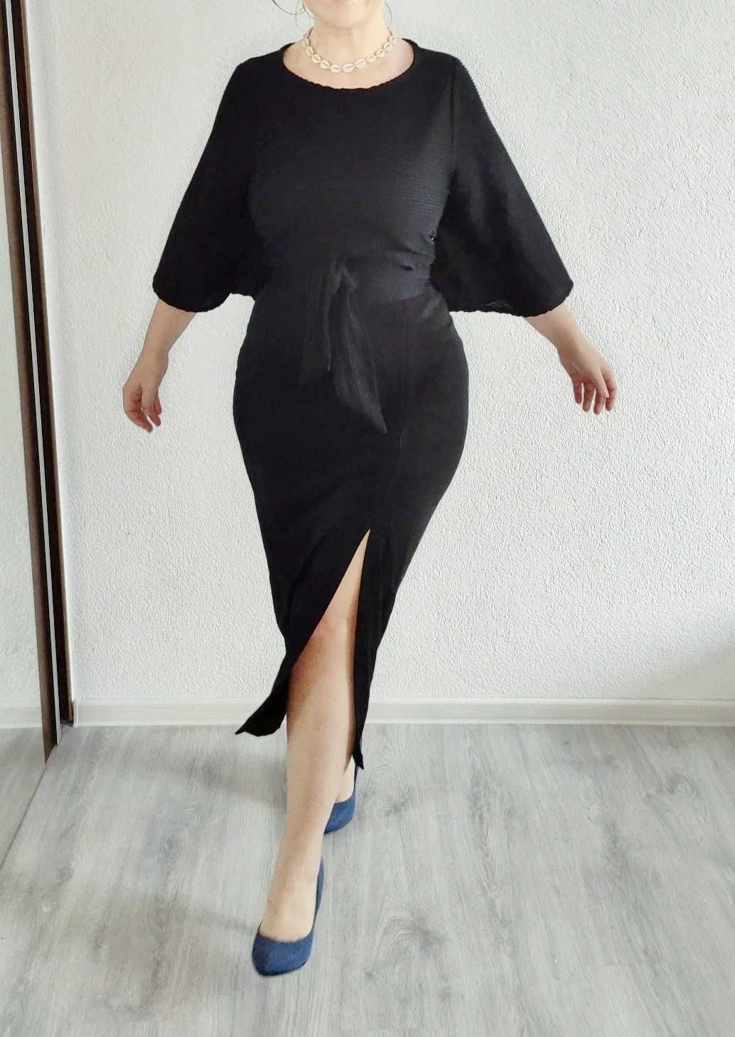 Czarna elegancka bluzka, taliowana, szerokie rękawy, jak kimono S 36