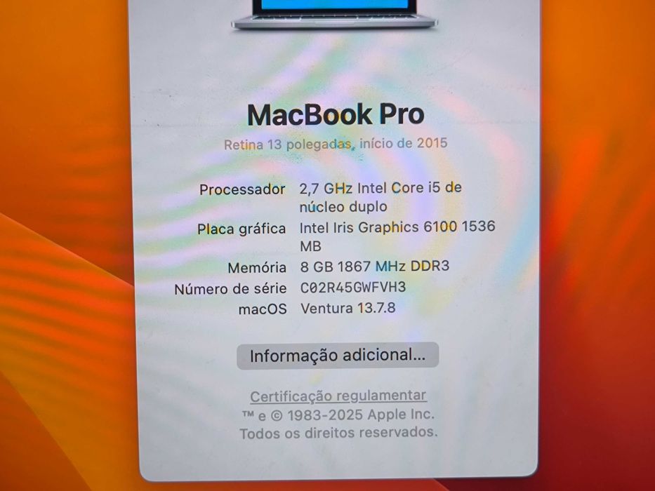 Apple Macbook Pro 13 i5 SSD 256GB 8GB ram Iris Retina