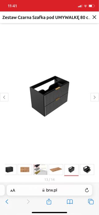 Szafka łazienkowa 80 cm czarny Ryflowany front, drewniany blat x 2