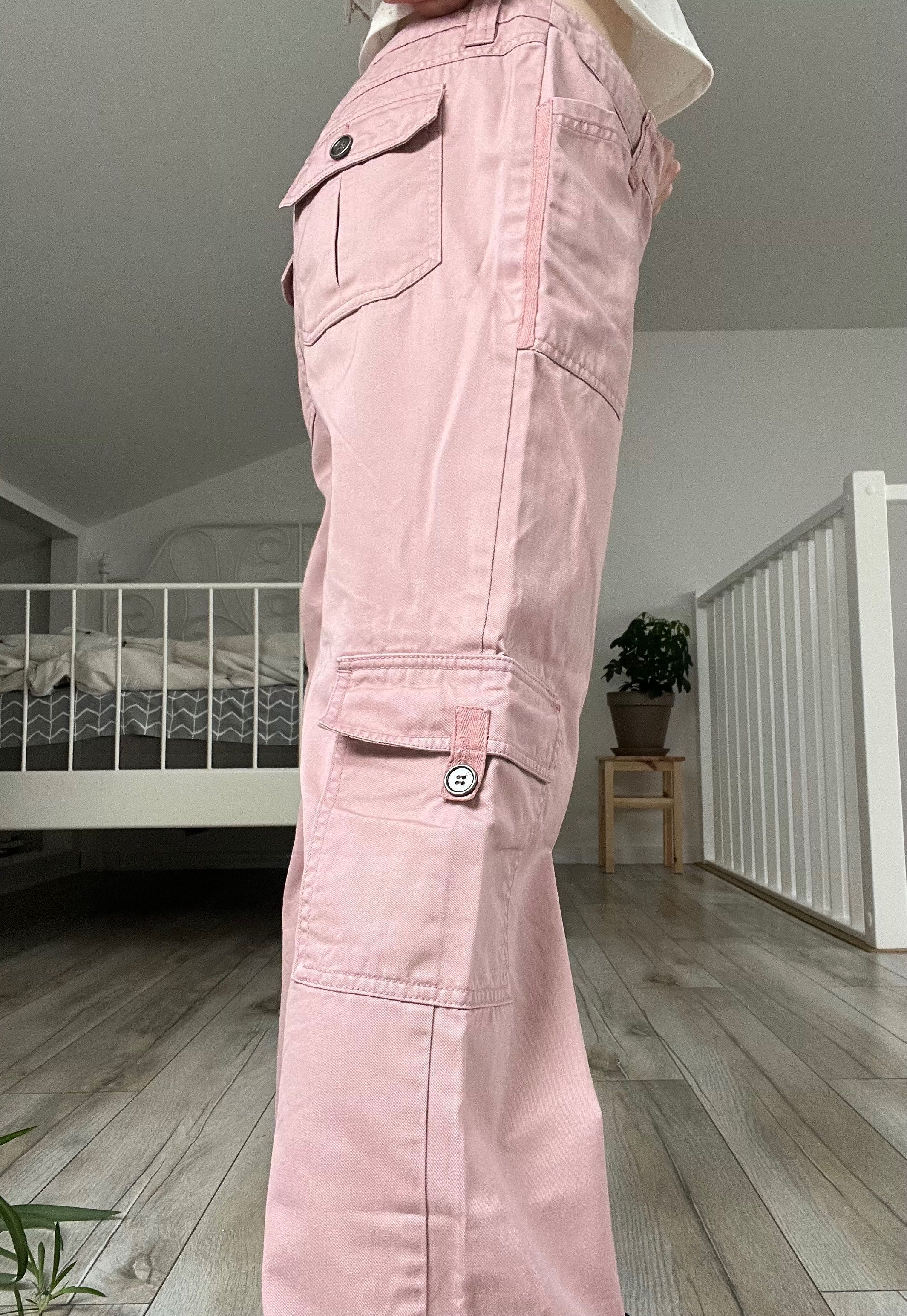 spodnie różowe cargo S