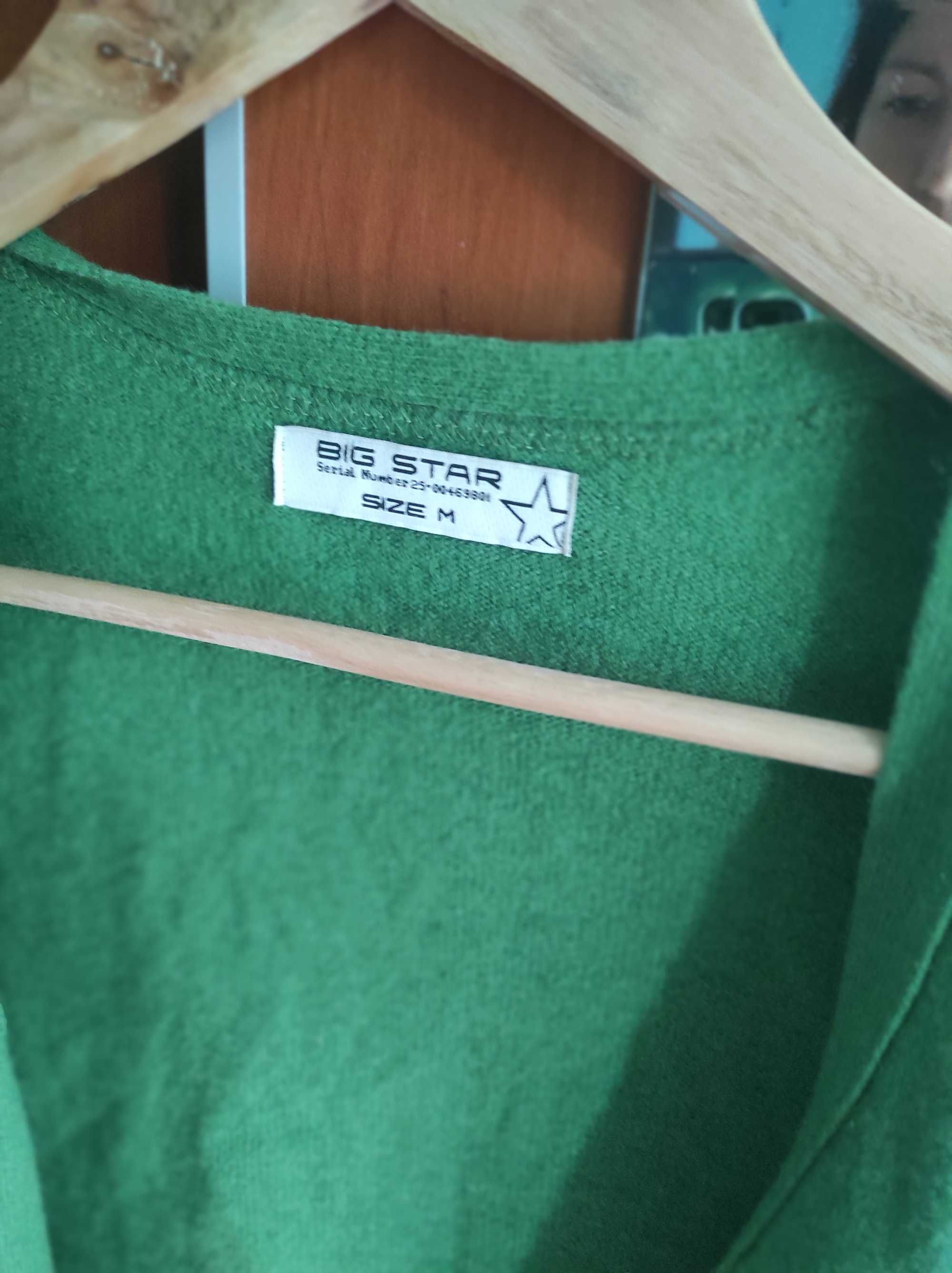BIG STAR wełniany zielony sweterek rozpinany rozmiar M