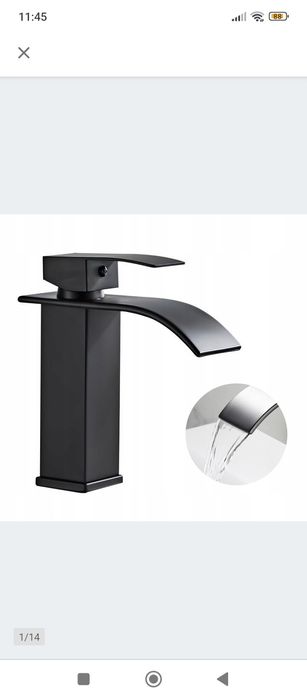 Bateria umywalkowa czarna efekt wodospadu