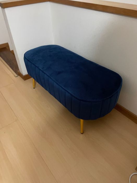 Banco alcochoado veludo azul