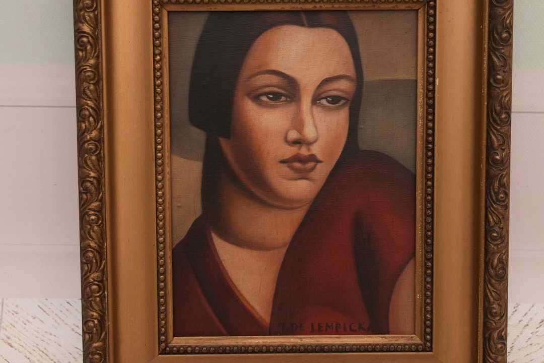TAMARA De Łempicka - Portret Kobiety - Czerwona Suknia - Obraz Olejny