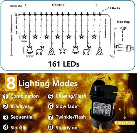 Luzes de Natal com 14 luzes, 8 modos