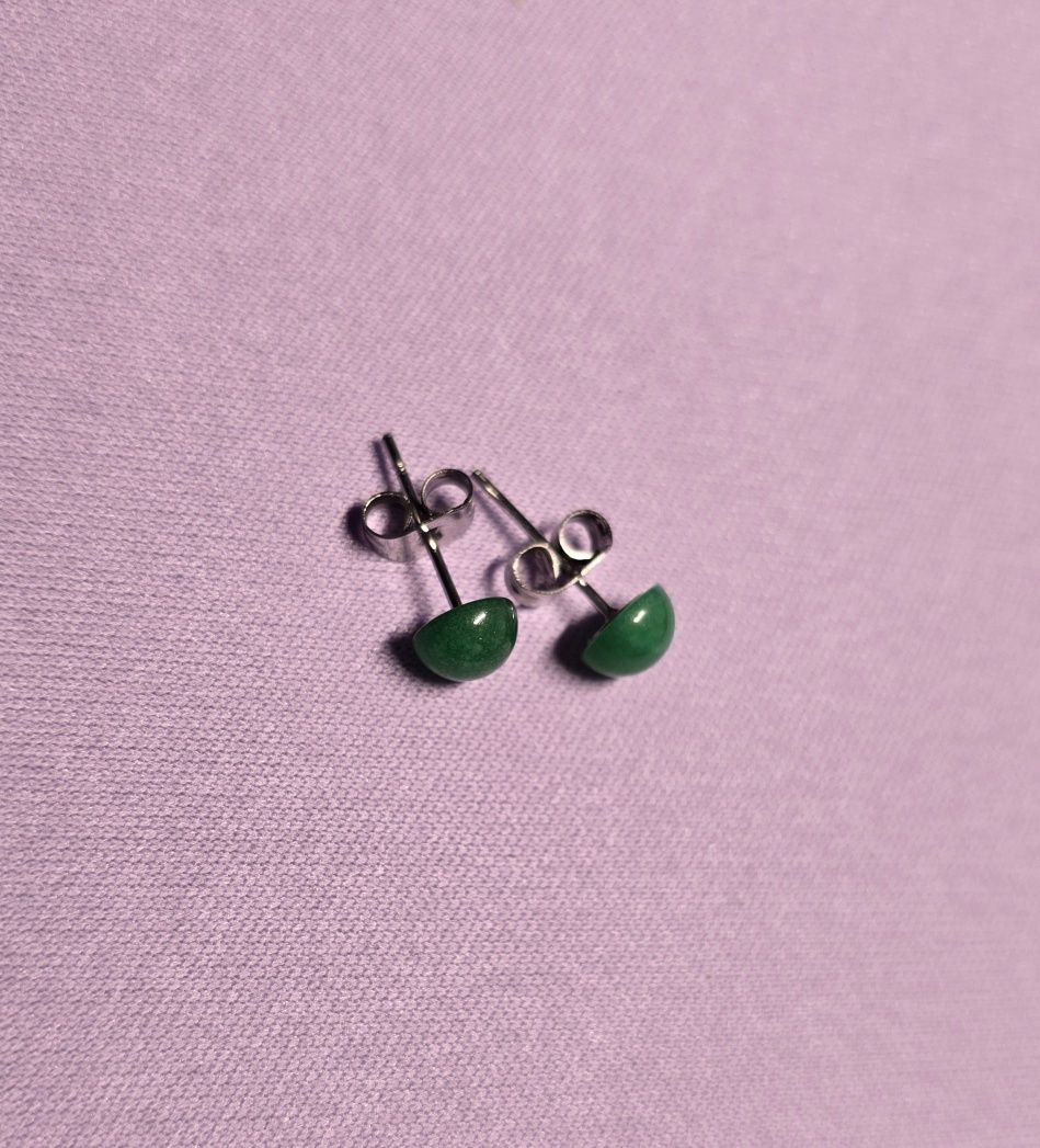 Kolczyki sztyfty handmade - jadeity barwiony zielony, stal szlachetna