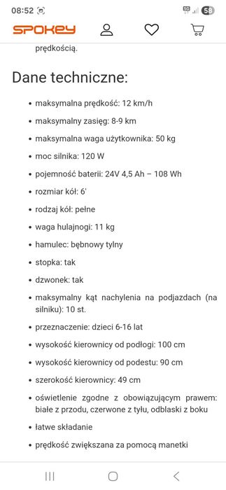 Hulajnoga elektryczna spokey mizzaro