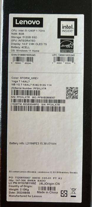 LENOVO YOGA 7 14iAL i5-1240P 8GB - SSD 512GB