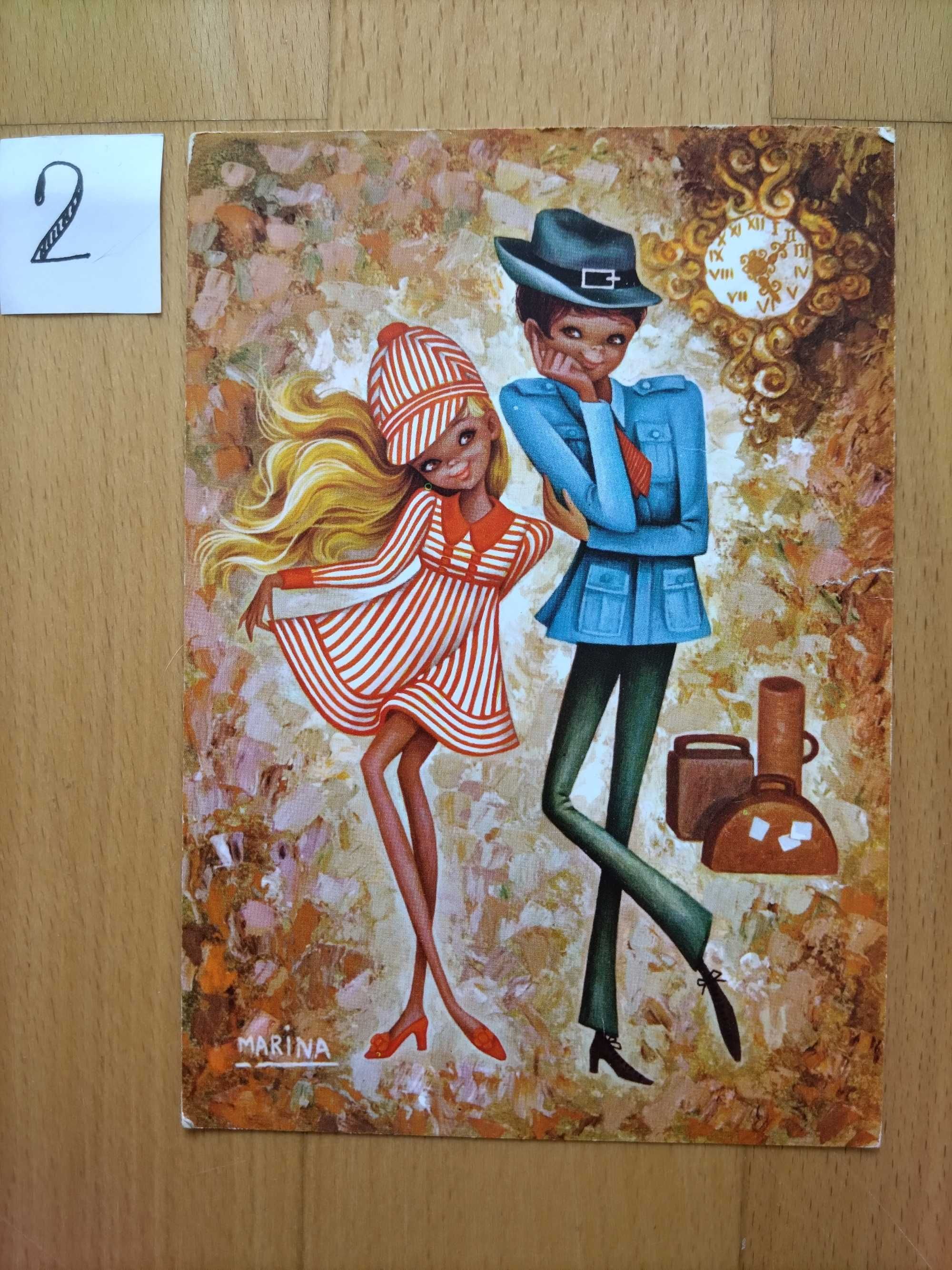 Conjunto de postais ilustrados vintage-Ilustradora espanhola Marina