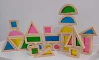 Klocki drewniane sensoryczne z okienkiem ,tęczowe Montessori
