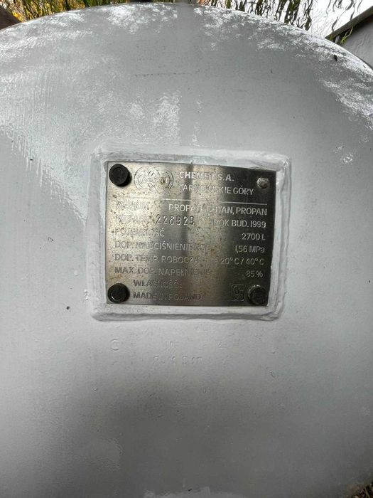 Zbiornik na gaz płynny 2700 L – CHEMET – po przeglądzie ciśnieniowym