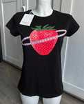 Nowa Miss Kiss 38 M czarny t-shirt z truskawka cyrkonie cekiny
