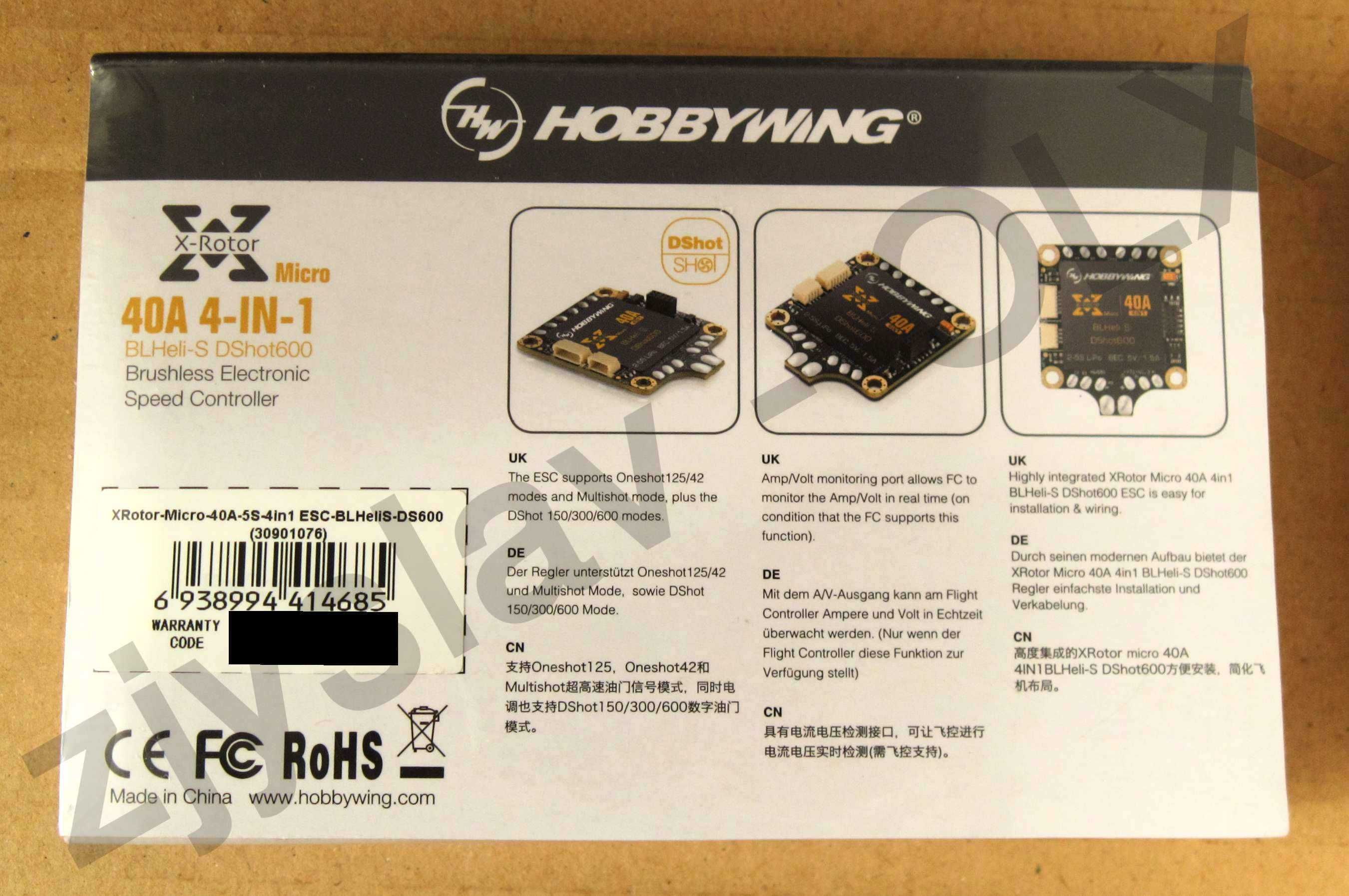 Regulator HobbyWing XRotor-Micro-40A-5S-4in1 ESC-BLHeliS-DS600