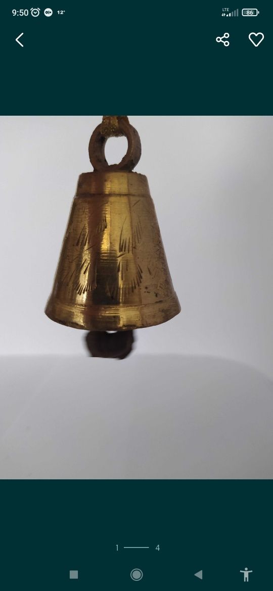 Mosiężny stary dzwonek ozdobny w szlifowane wzory
wysokość 6 cm z uchw