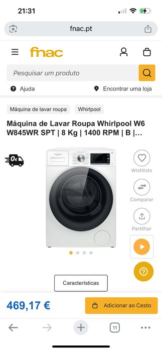 Maquina de lavar 8kg whirlpool W6 W845WR SPT