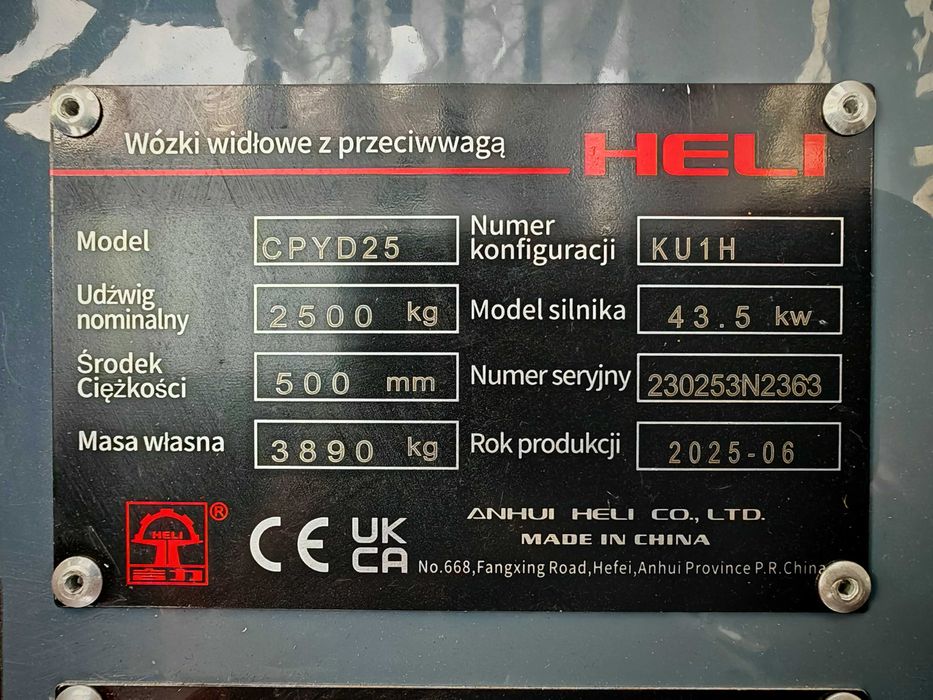 Nowy Wózek Widłowy HELI CPYD25-KU1H 2500 kg / LPG