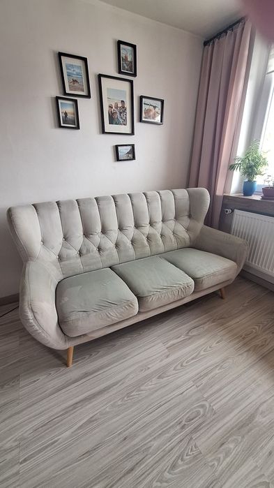 Sofa Kelso 3 osobowa szara uszak szara glamour scandi