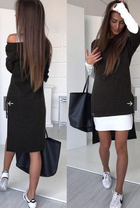 Dwuczęściowa sukienka czarno ecru rozmiar L