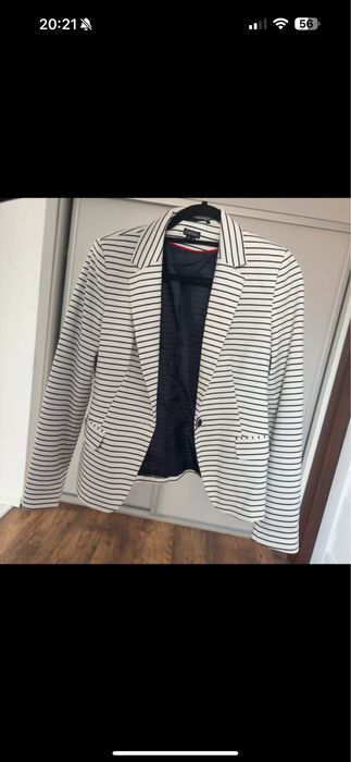 Marynarka bialo granatowa w paski elegancka