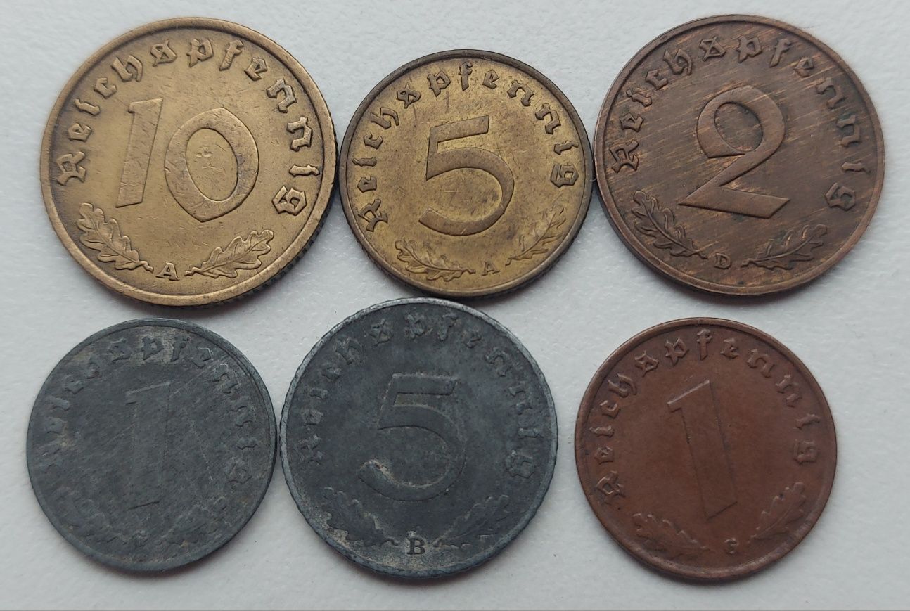 3 Рейх 1937 - 1942 р. 1 2 5 10 пфенніг 6 монет алюмінієва бронза цинк