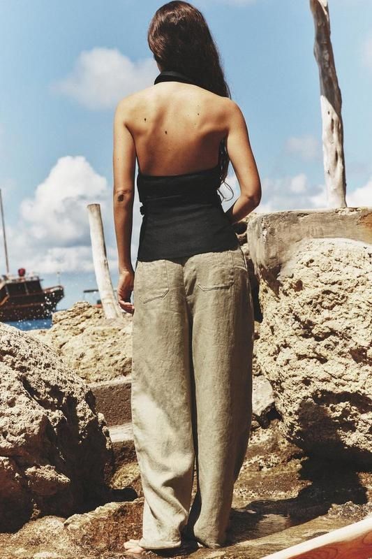 Широкі штани зі 100% льону zara