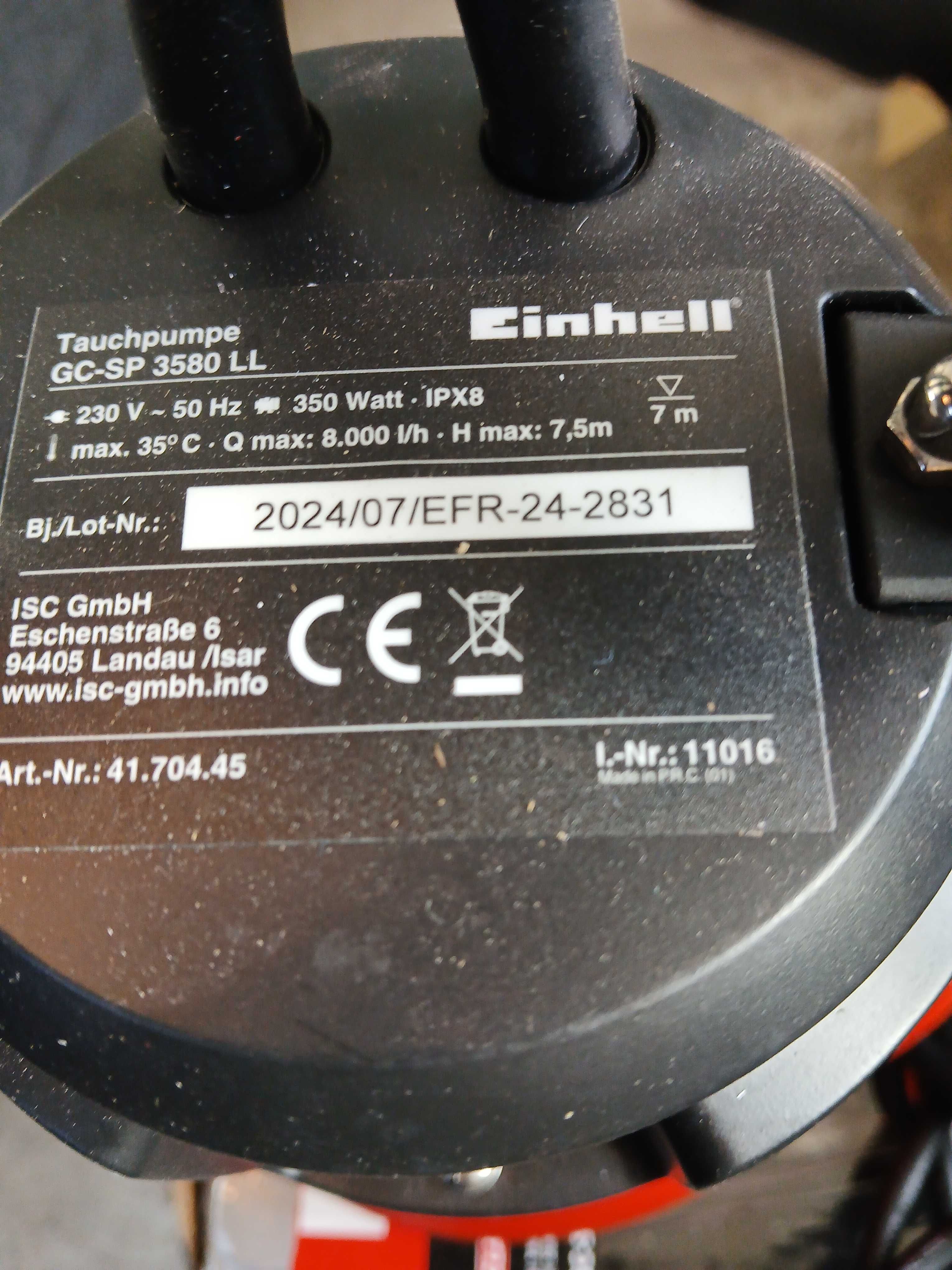 Pompa Einhell GC SP 3580 do wody z włącznikiem pływakowym.