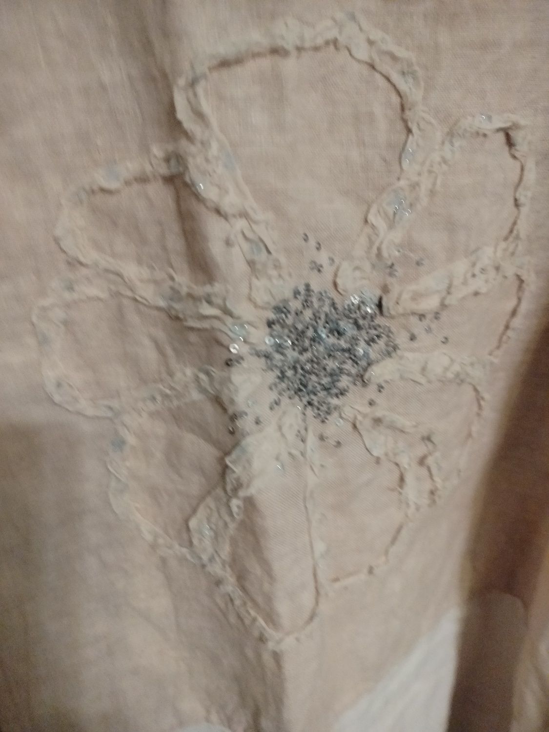 Bluzka damska boho pudrowy róż włoska len koronka kwiat cekiny XL XXL