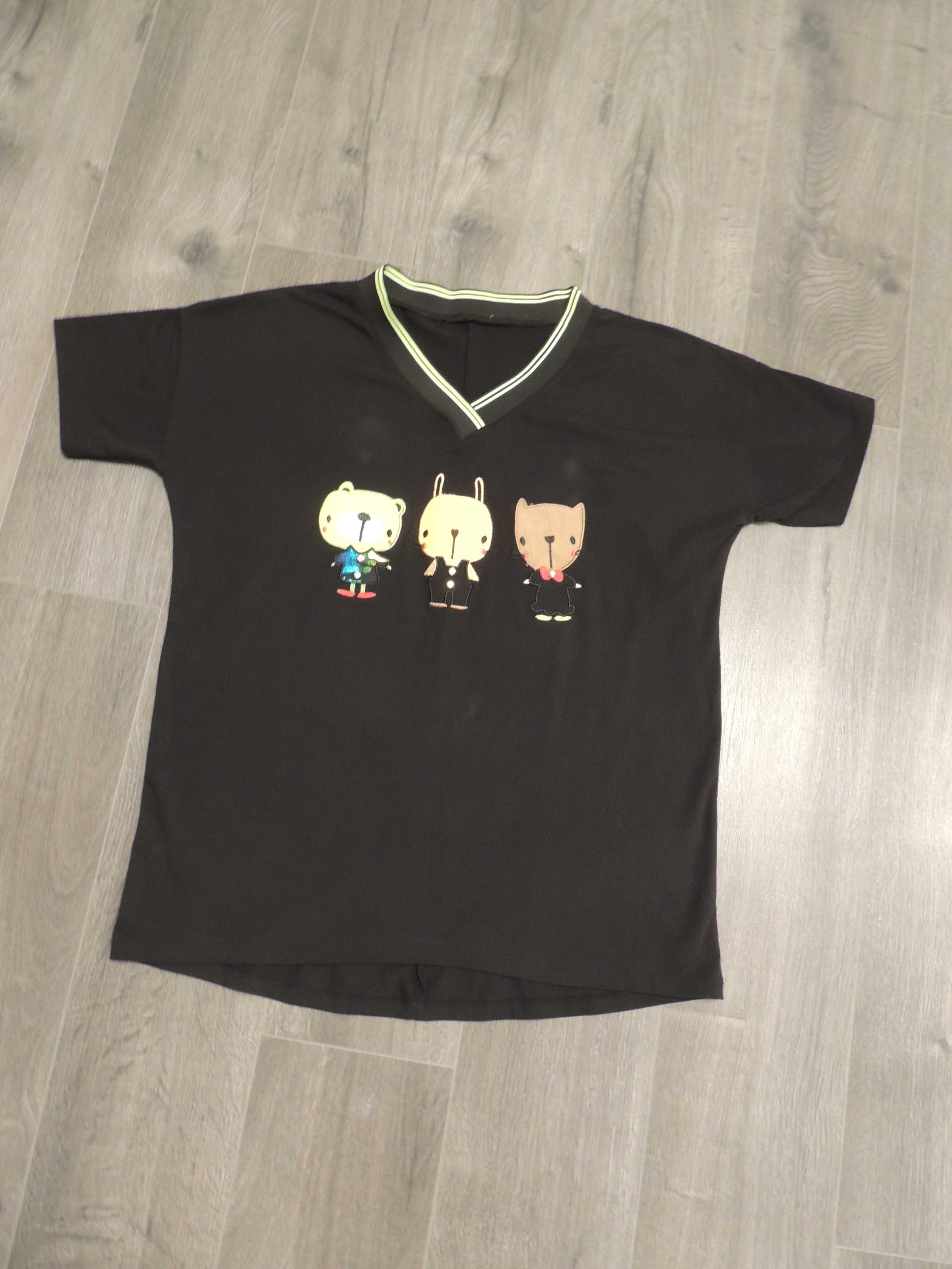 czarny modny t-shirt oversize bluzka L/XL misie