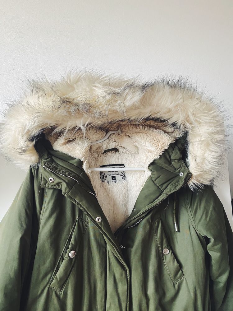 Damska kurtka zimowa z futerkiem M 38 ciepła kurtka parka