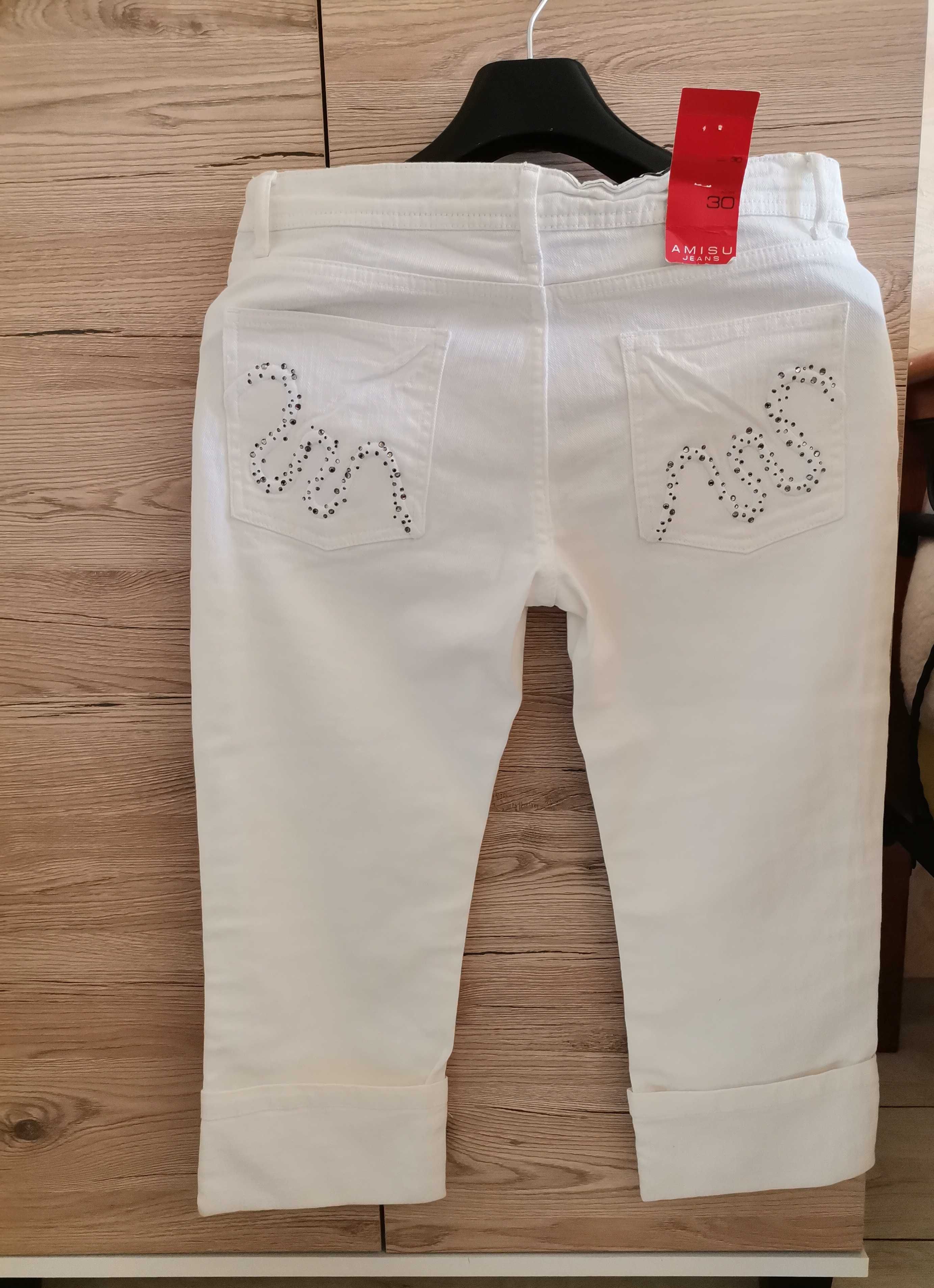 Białe jeansy 3/4  bawełniane damskie