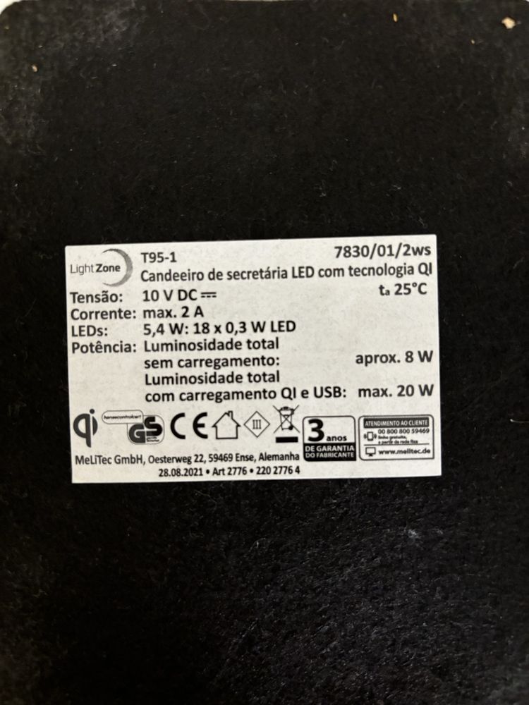 Candeeiro de Mesa Dobrável com Carregamento Wireless Branco