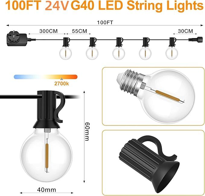 Suwin 30M Wodoodporna Girlanda LED G40 do Oświetlenia Ogrodu