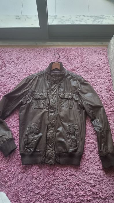 Casaco em pele genuina castanho THROTTLEMAN