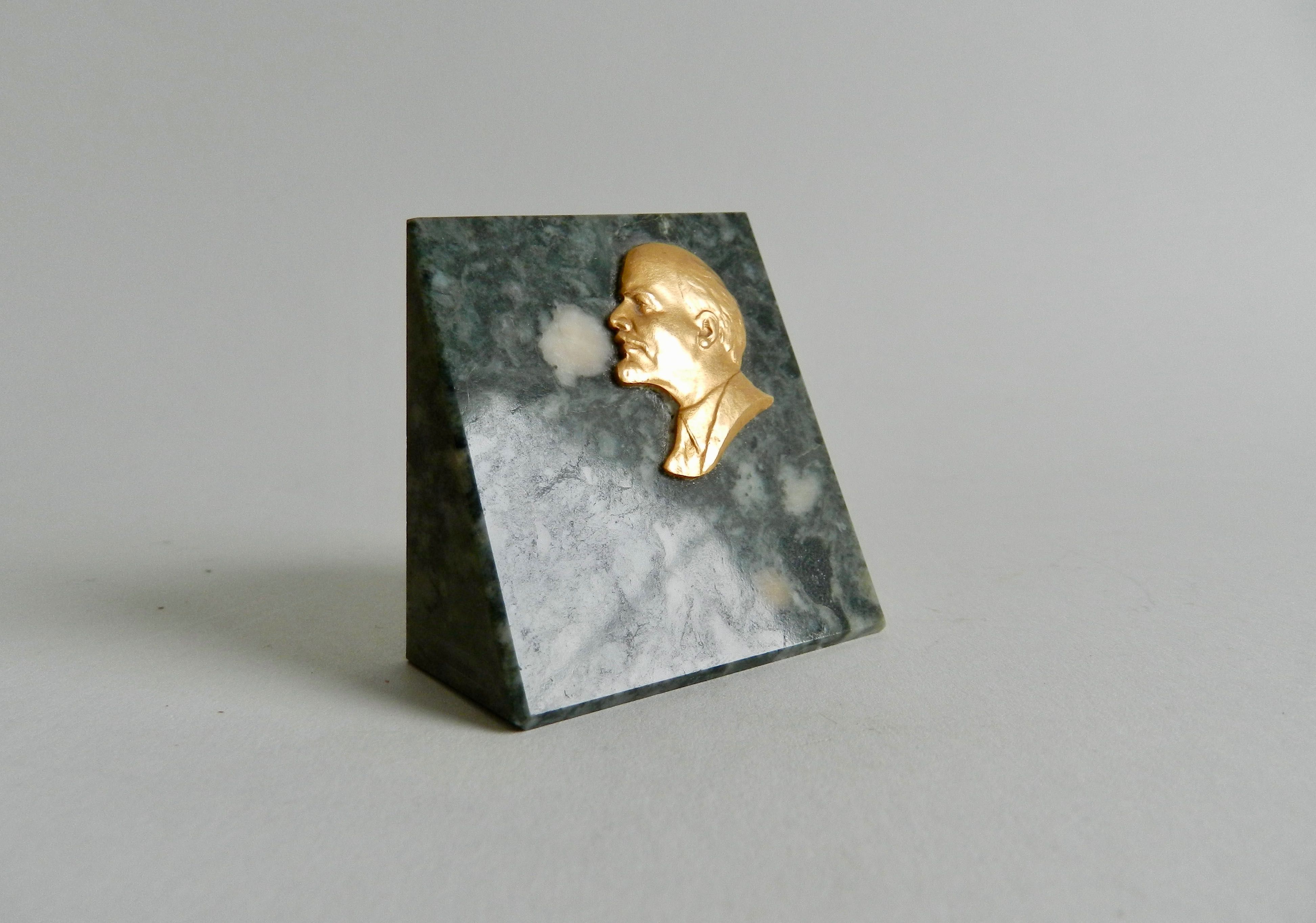 LENIN - statuetka, przycisk  do  papieru - brąz złocony marmur