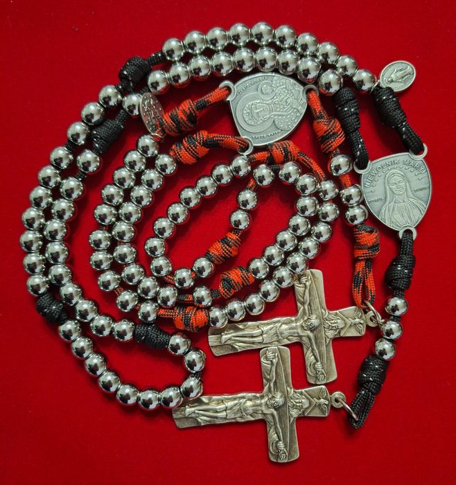 Różaniec Wojownika Maryji duży stal szlachetna  10mm Ryngraf WM