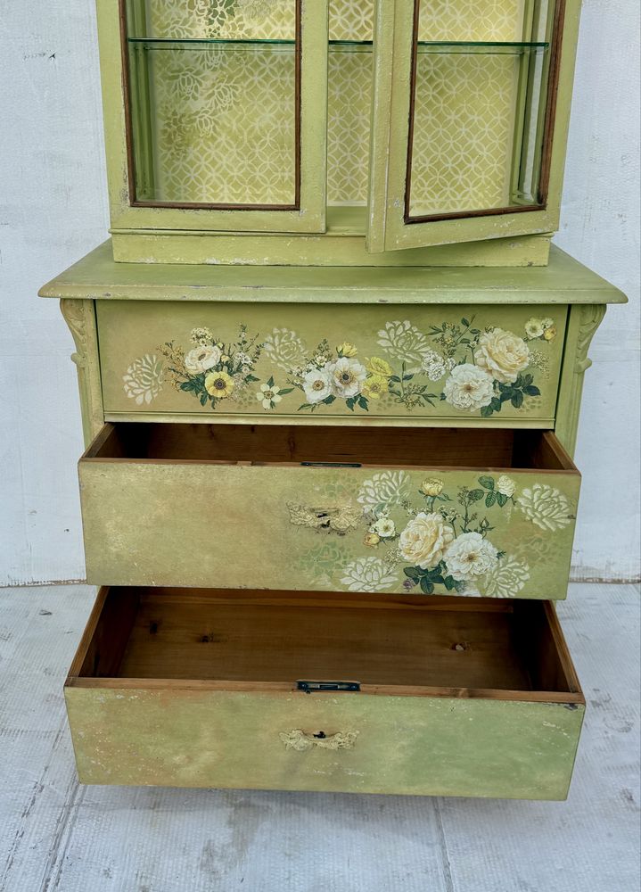 Witrynka komda z nadstawka vintage zielen shabby chic