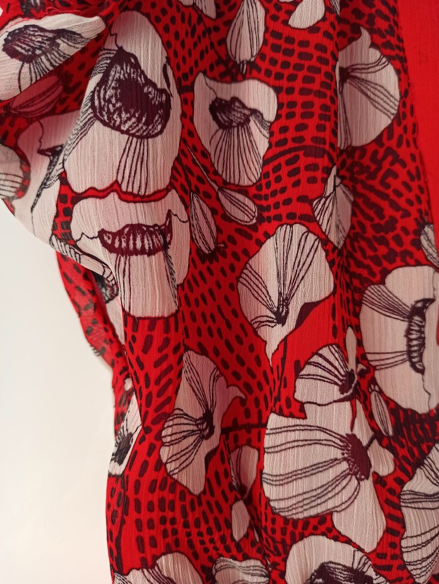 Sukienka H&M czerwona maki r. 40 L krótki rękaw
