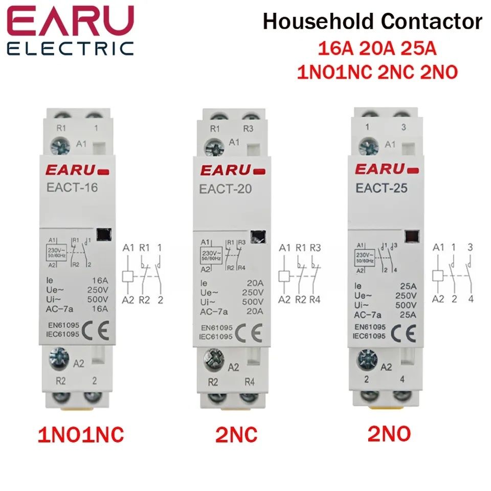Модульный контактор EARU 2P 25А 2NO на дин рейку 230V