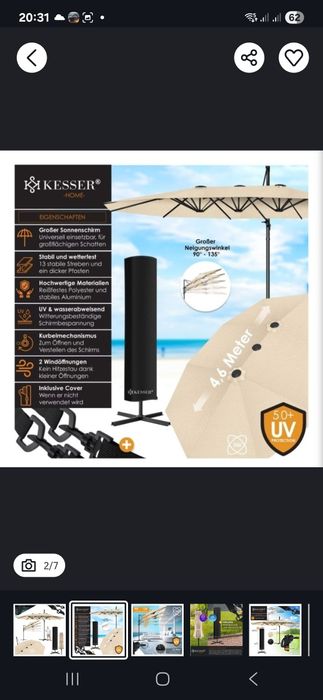 KESSER parasol ogrodowy 4,6x2,7m podwójny korba 360 stopni szary