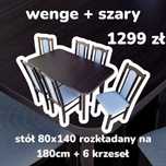 Nowe: STÓŁ 80x140/180 + 6 KRZESEŁ, wenge + szary , dostawa cała PL
