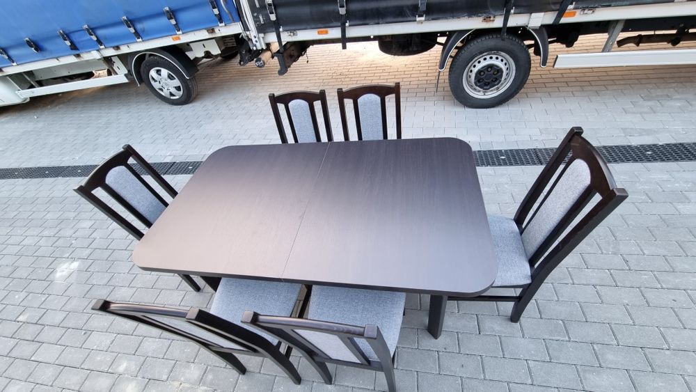 Nowe: Stół rozkładany + 6 krzeseł, wenge+szary, dostawa cała POLSKA