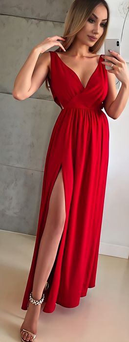 52. Piękna maxi sukienka czerwona wesele urodziny sylwester studniówka