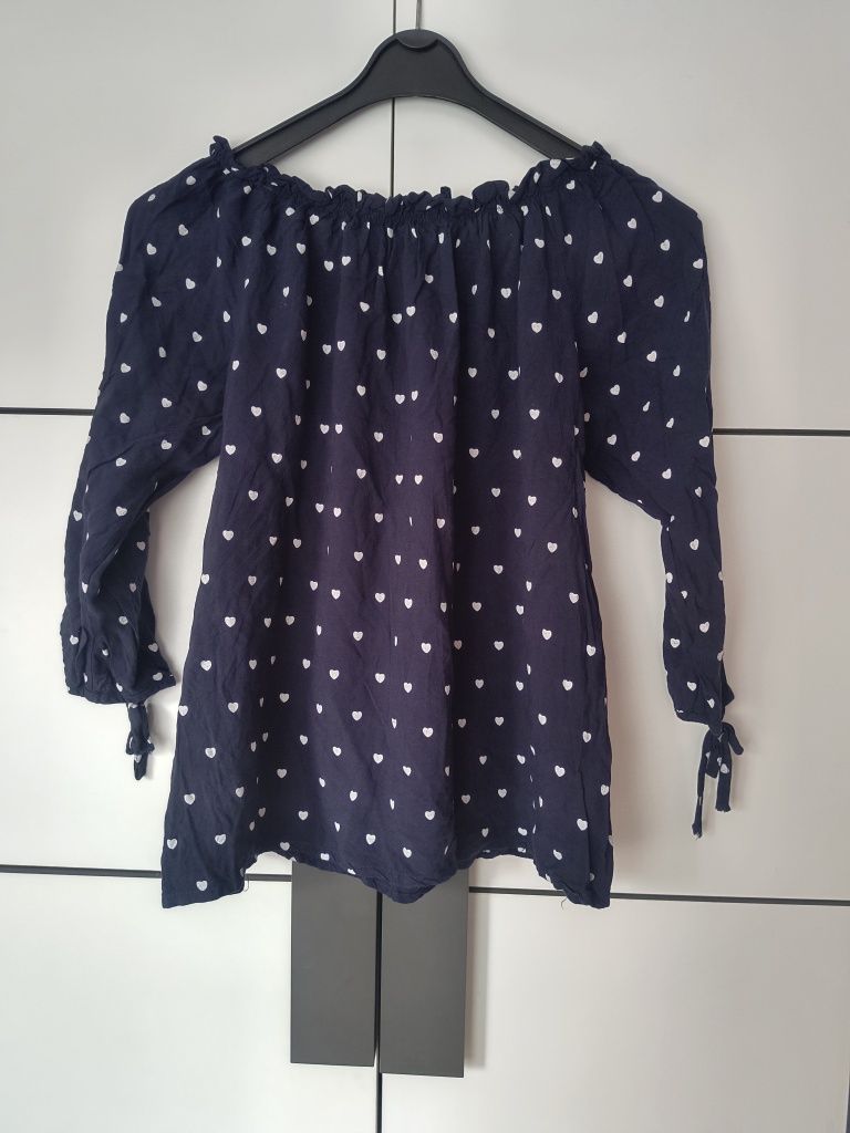 Bluzka damska granatowa białe serce serduszka Kate collection M L hisz