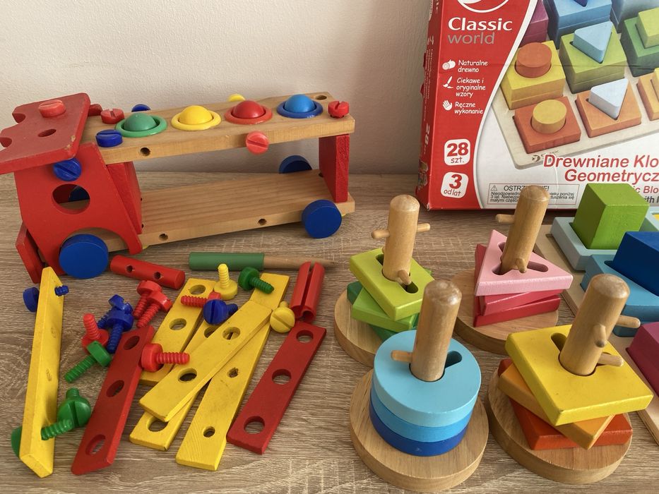 Drewniane zabawki komplet edukacyjne