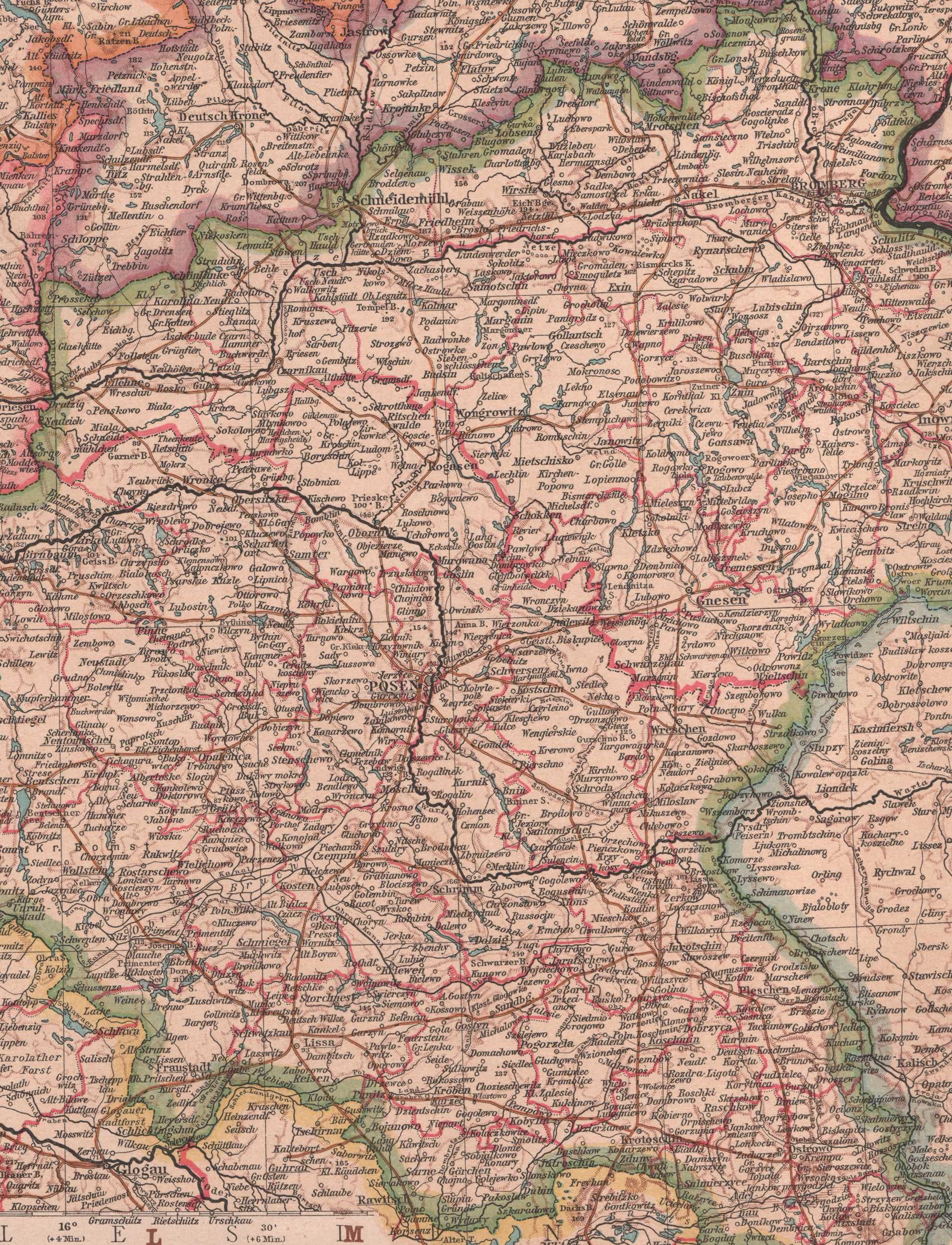 Pomorze Wielkopolska Ziemia Lubuska Duża efektowna mapa 1893 r. autent