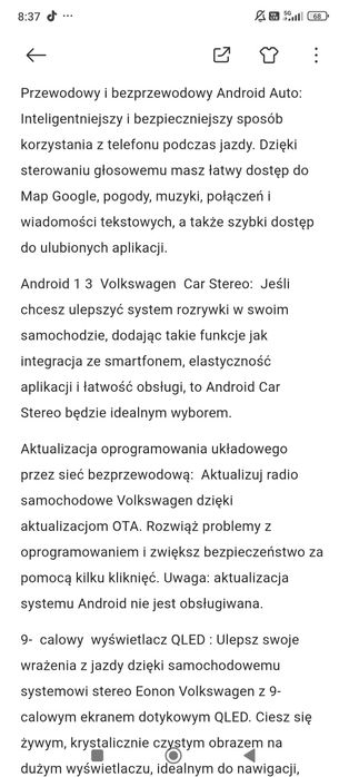 VWX6S eonon  Android Volkswagen, SEAT i Skoda
9-calowy samochodowy sys